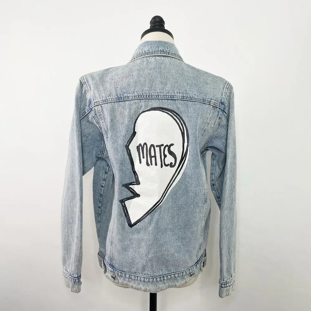 Honey Punch Soul Mates Denim Jacket Blue Patches Festival Concert Boho Size S - Picture 8 of 15